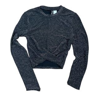 H&M Black Silver Long Sleeve Crop Blouse
